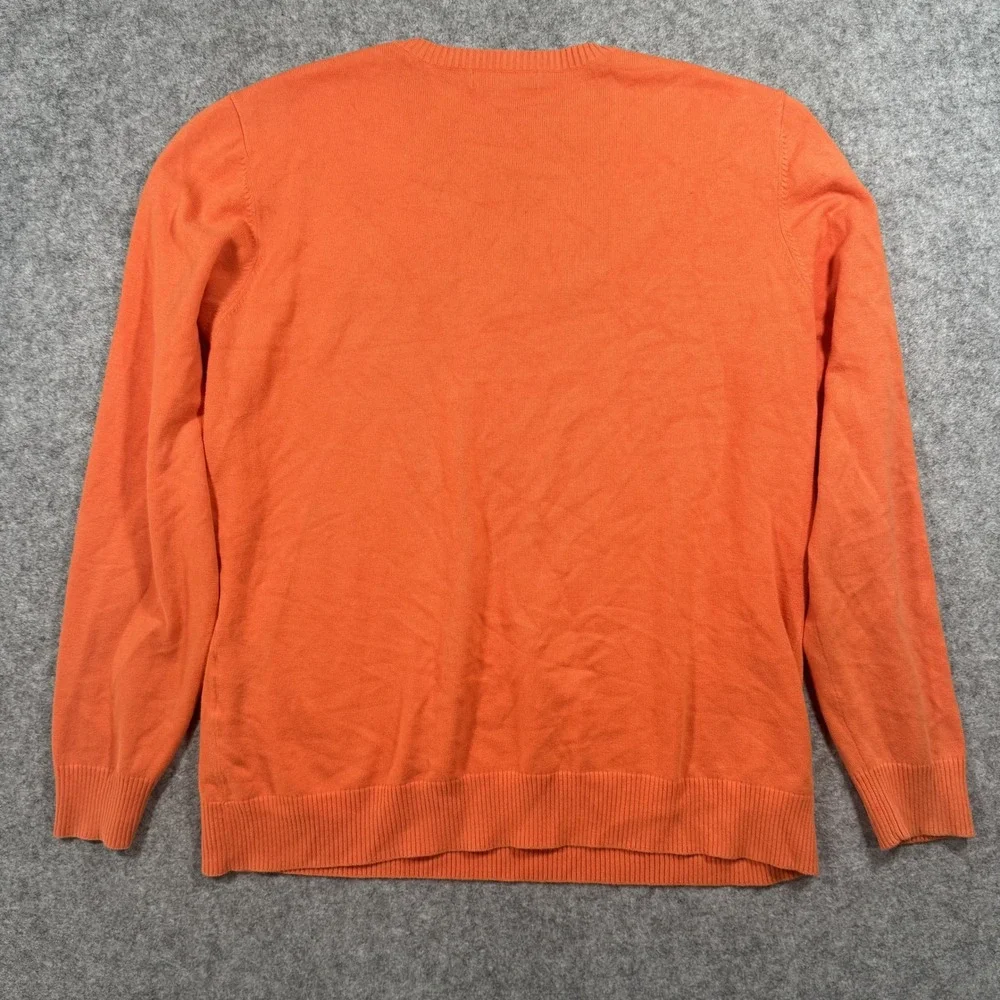 Lands' End V-Neck Sweater Large Orange Solid Knit Cotton Blend